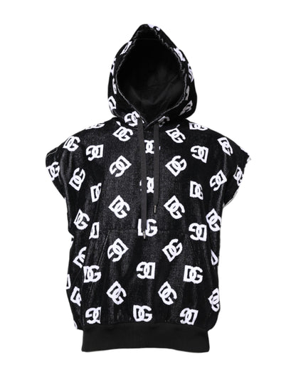 Black DG Cotton Hooded Sleeveless Sweater