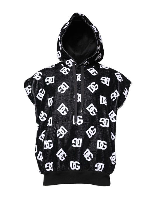 Black DG Cotton Hooded Sleeveless Sweater