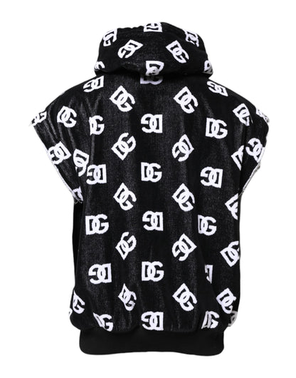 Black DG Cotton Hooded Sleeveless Sweater
