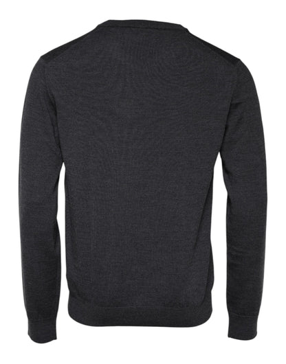 Gray Wool Logo Knitted Men Pullover Sweater