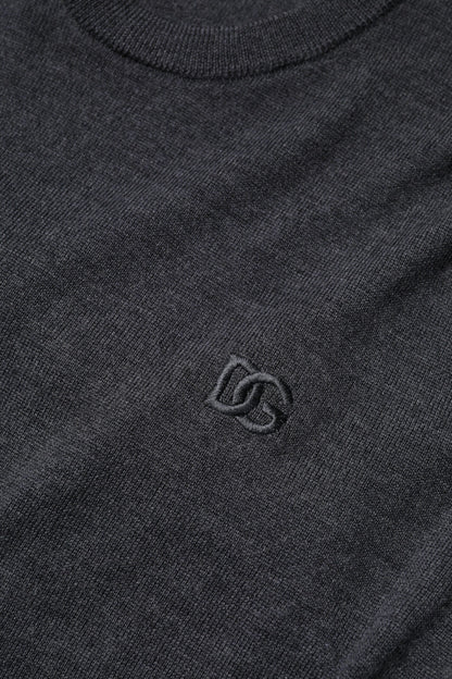 Gray Wool Logo Knitted Men Pullover Sweater