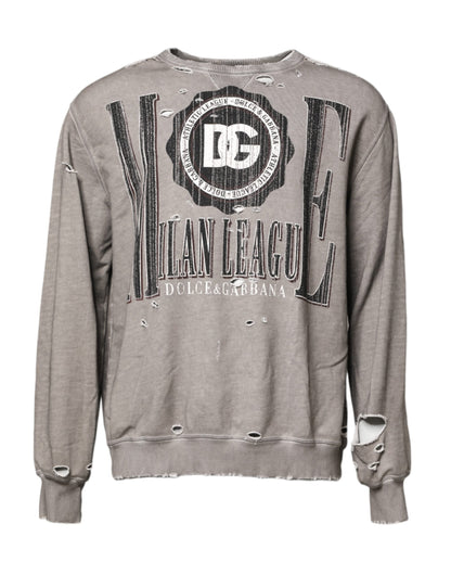 Gray Logo Print Crew Neck Pullover Sweater
