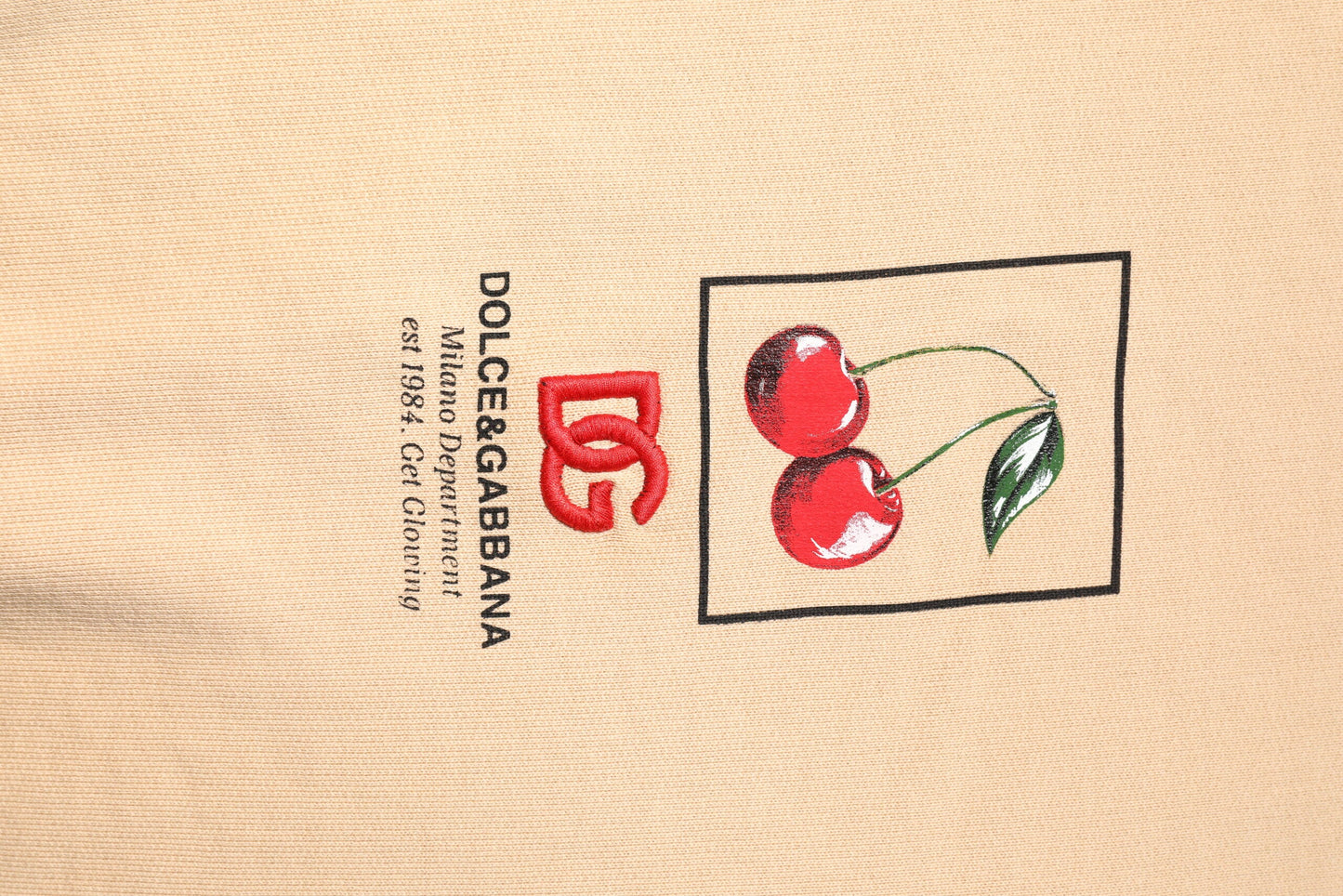 Beige Cherry Print Crew Neck Pullover Sweater