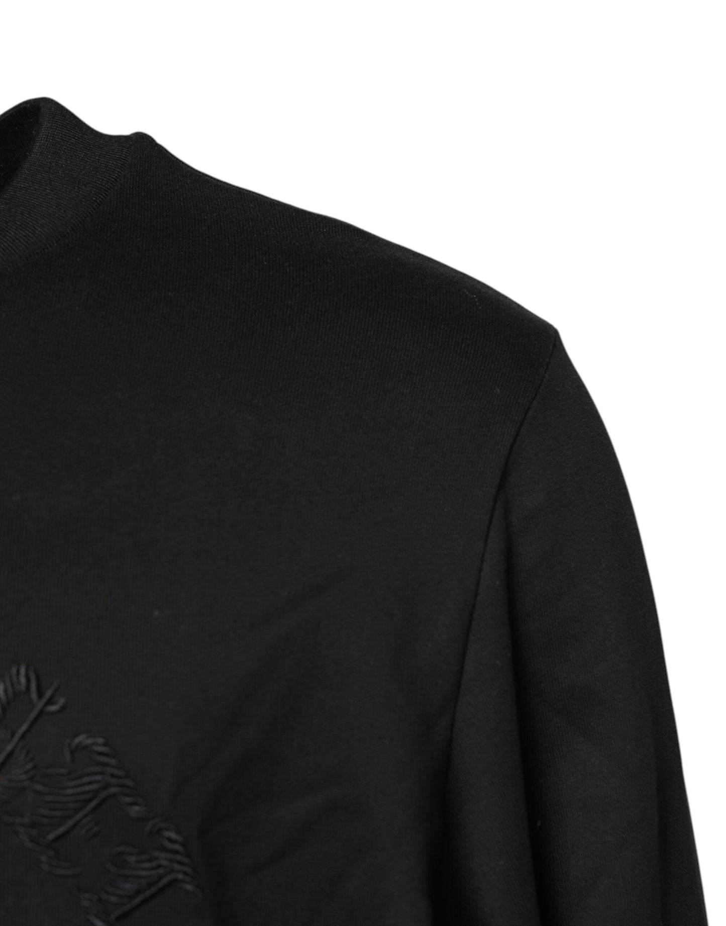Black Embroidered Crew Neck Pullover Sweater