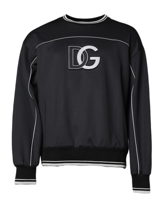 Black Logo Polyester Crew Neck Men Pullover Sweater