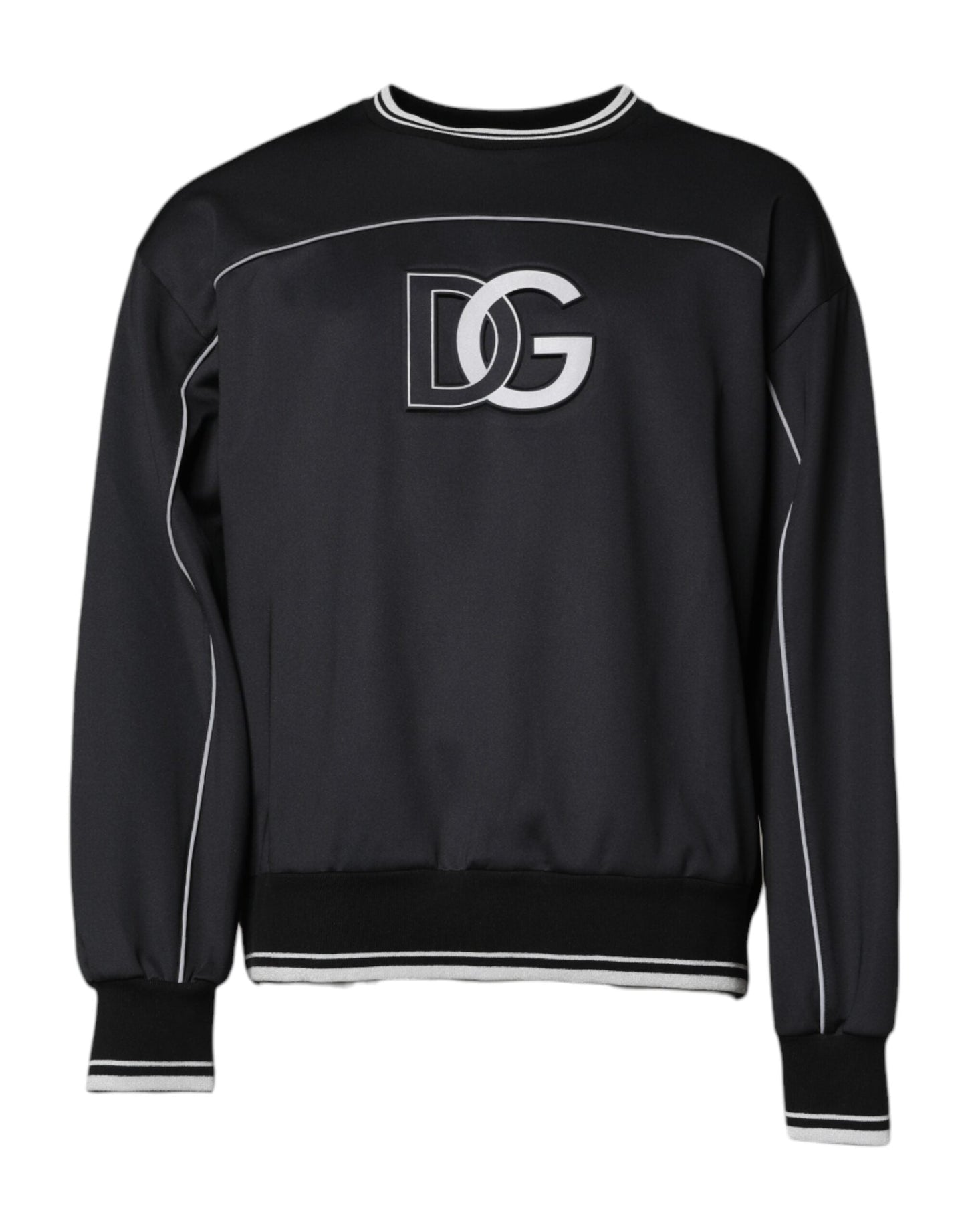 Black Logo Polyester Crew Neck Men Pullover Sweater