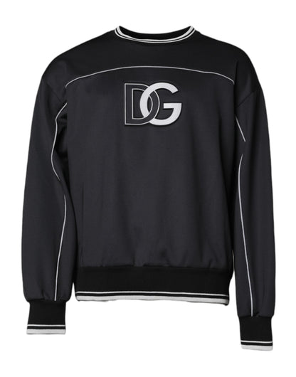 Black Logo Polyester Crew Neck Men Pullover Sweater