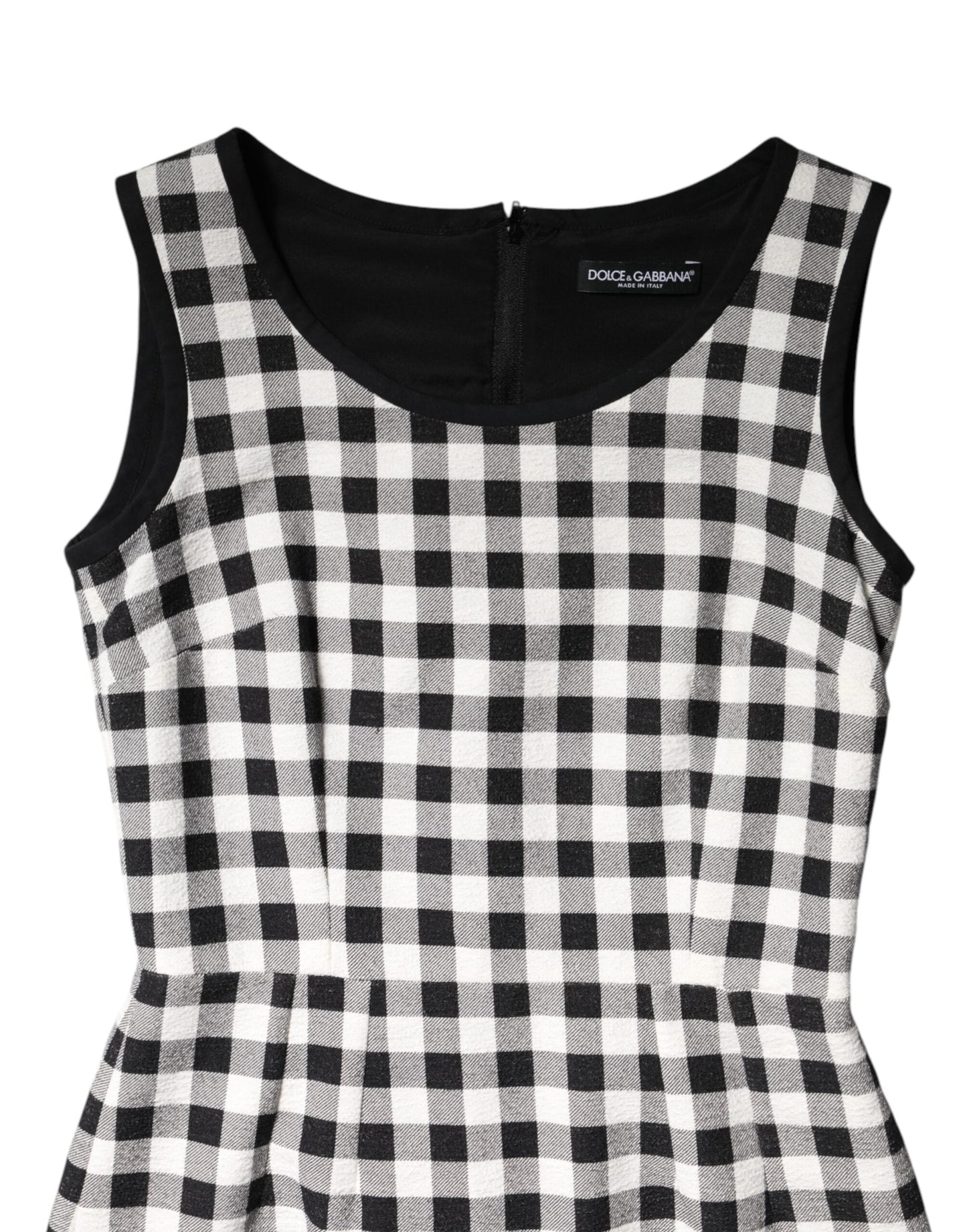 White Black Checkered Sleeveless Sheath Dress
