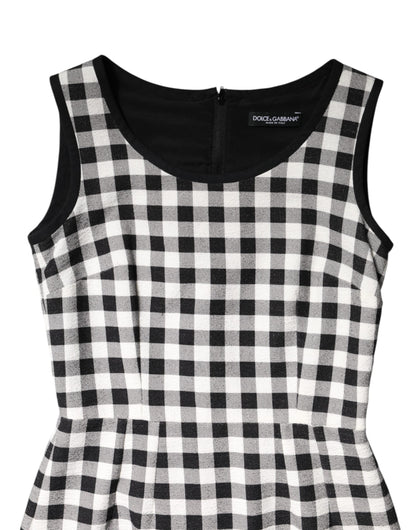 White Black Checkered Sleeveless Sheath Dress