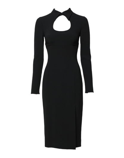 Black Long Sleeves Bodycon Sheath Midi Dress