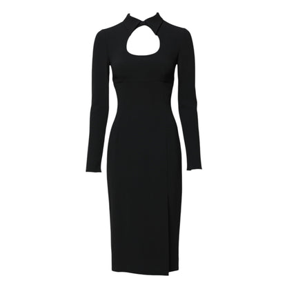 Black Long Sleeves Bodycon Sheath Midi Dress