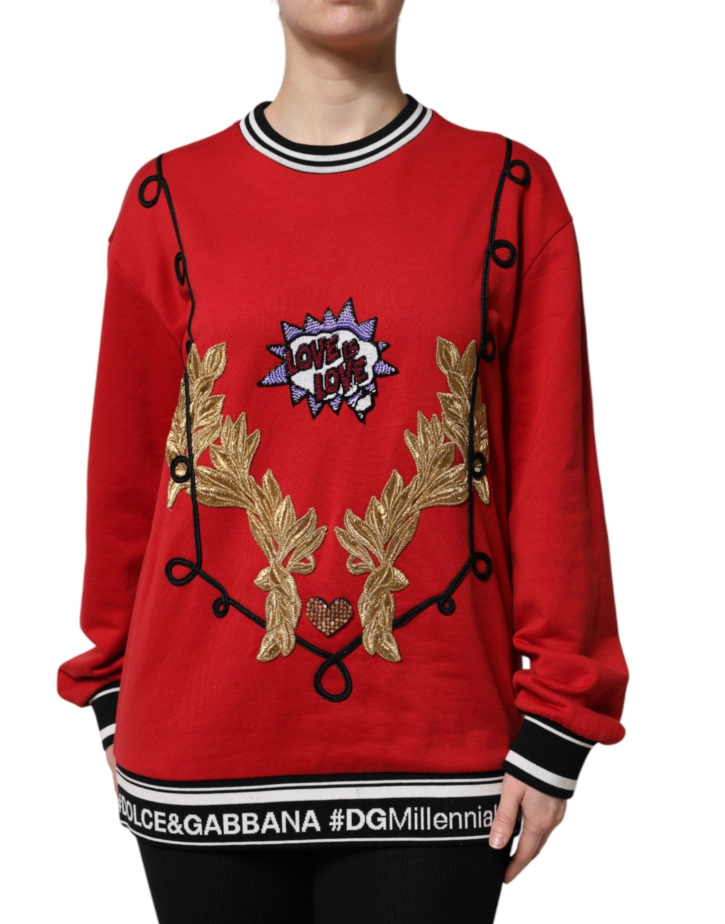 Red Cotton Queen Sequined Pullover Sweater