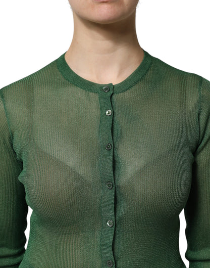 Green Polyester Long Sleeves Cardigan Sweater