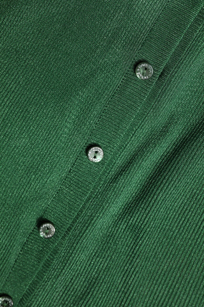 Green Polyester Long Sleeves Cardigan Sweater