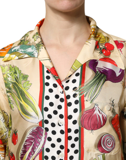 Multicolor Vegetables Silk Long Sleeves Top