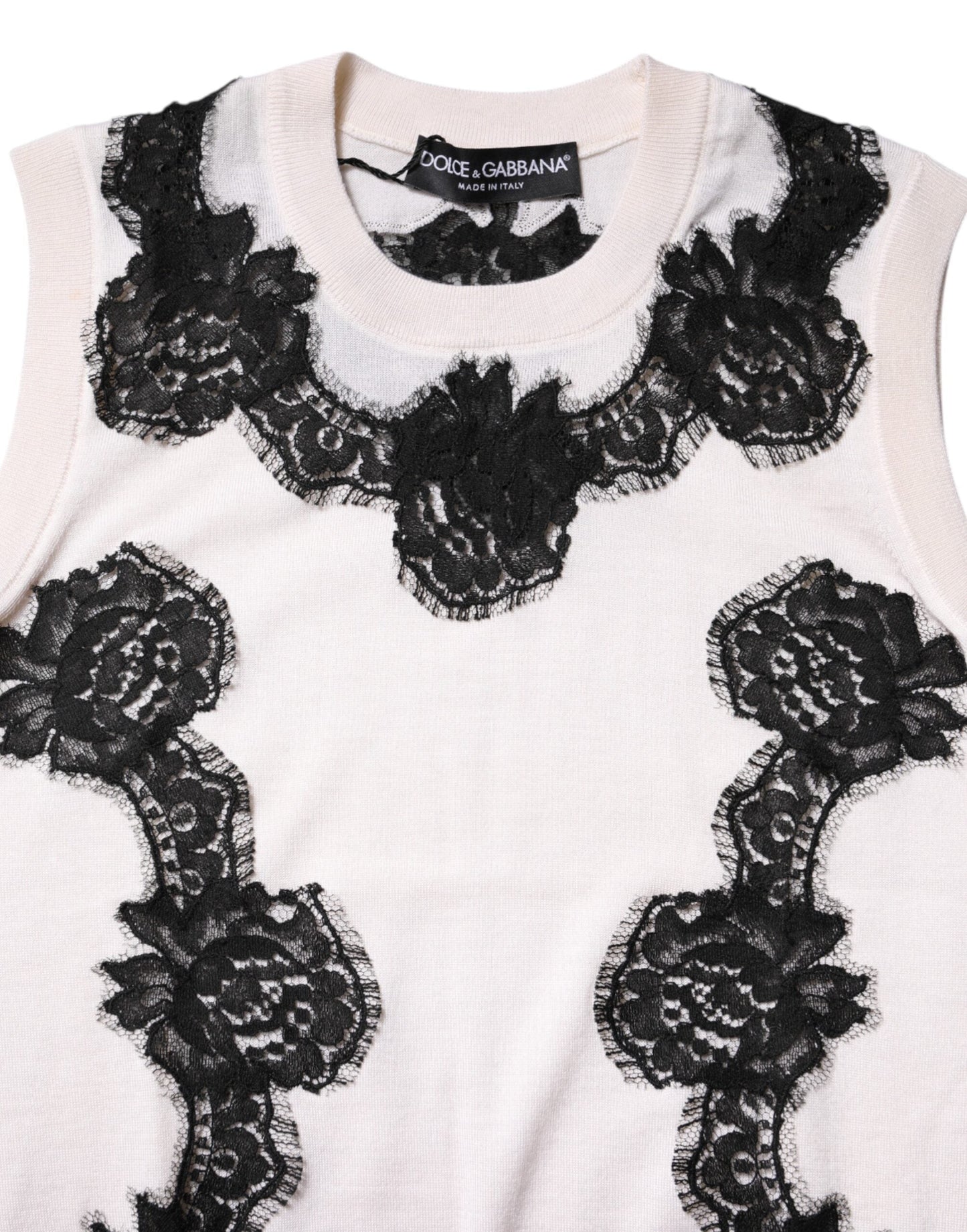 White Cashmere Floral Lace Detailing Tank Top