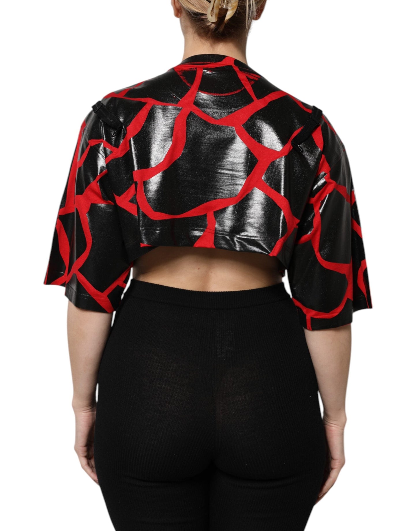 Red Black Cotton Bustier Detailing Cropped Top