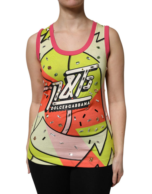 Multicolor Printed Crystal Embellishment Top