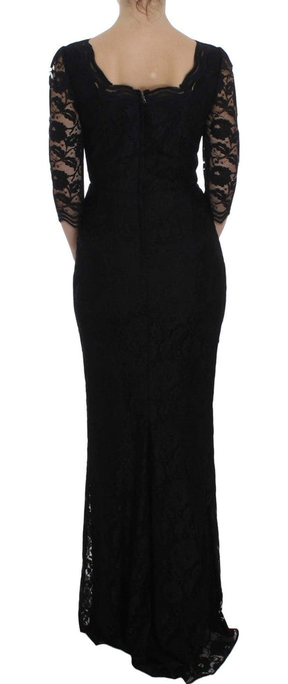 Black Floral Lace Long Ball Maxi Dress