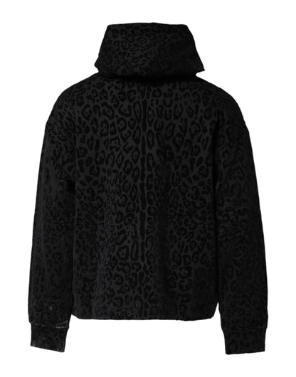 Black Leopard Full Zip Hooded Sweatshirt Sweater