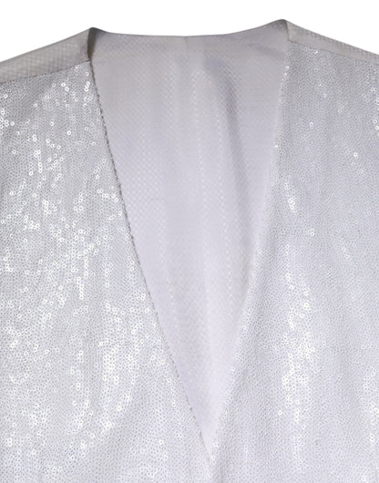 White Sequined Dress Formal Waistcoat Vest