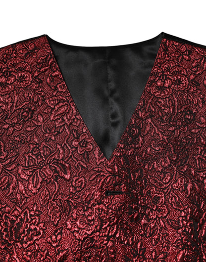 Red Floral Brocade Formal Men Waistcoat Vest