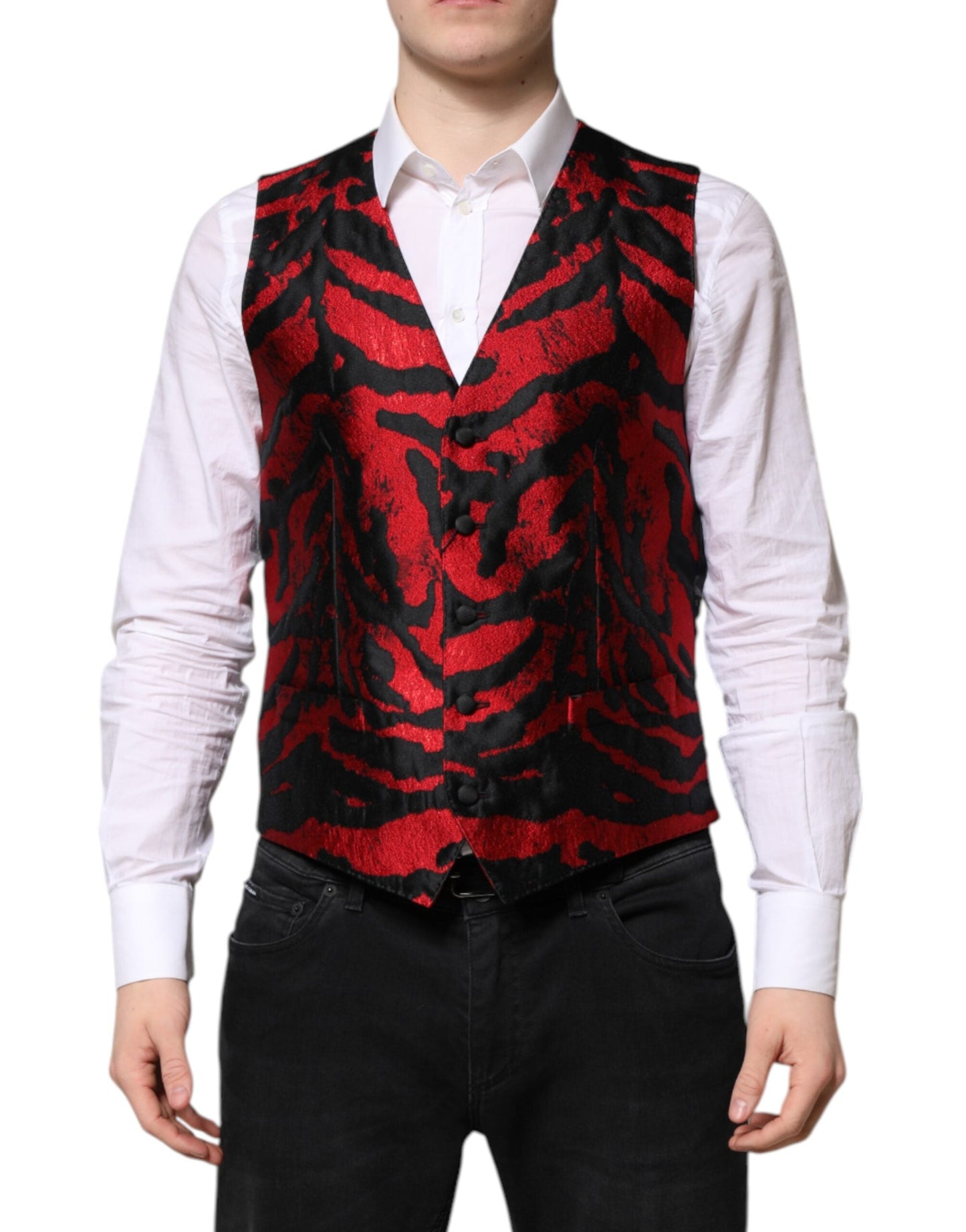 Red Black Stripe Dress Formal Waistcoat Vest