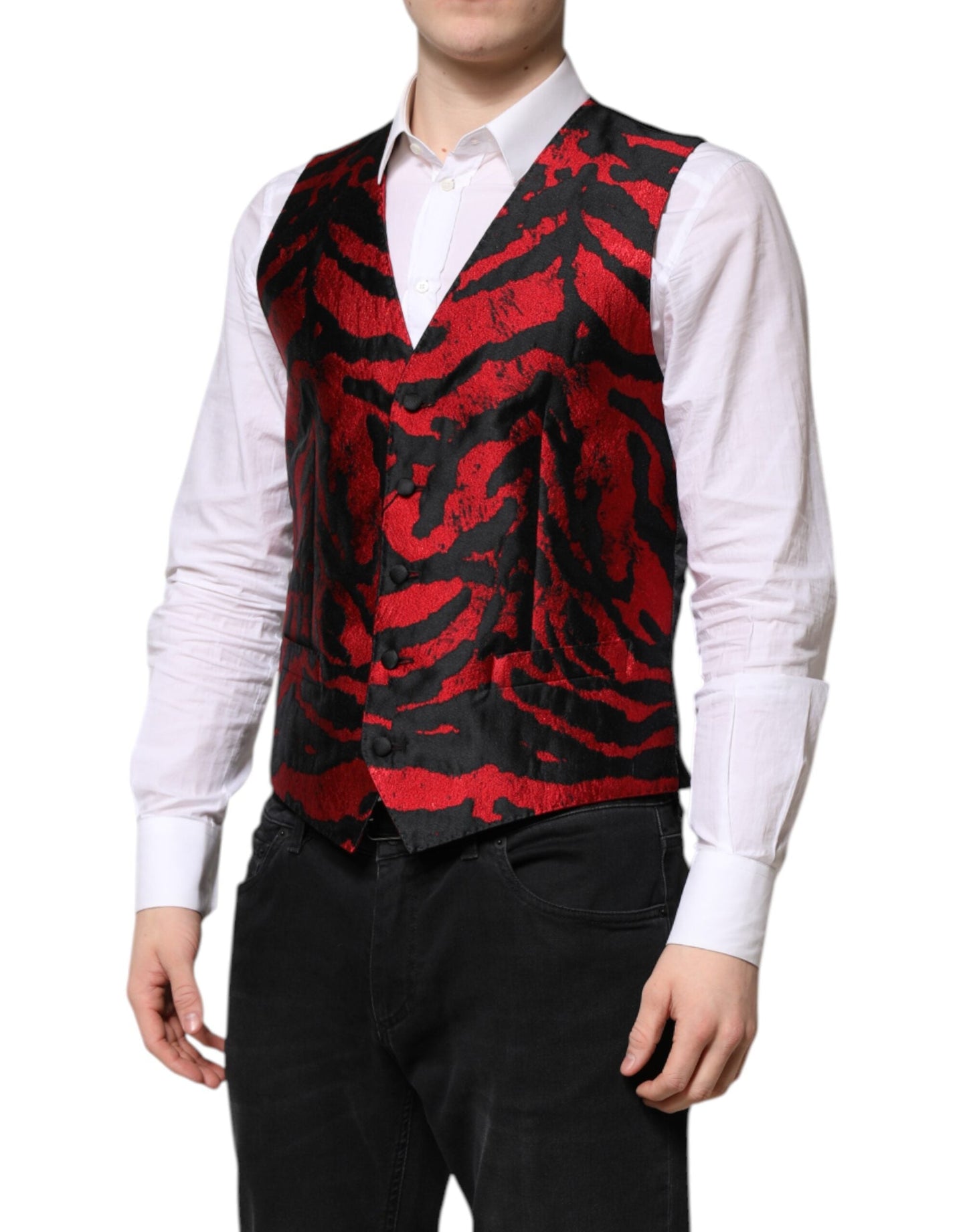 Red Black Stripe Dress Formal Waistcoat Vest