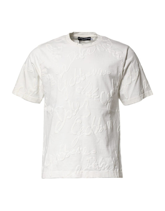 White Cotton Logo Embossed Crew Neck T-shirt