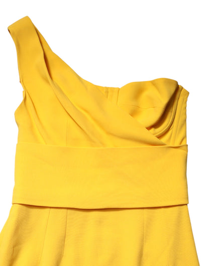 Yellow One Shoulder Side Slit Midi Dress