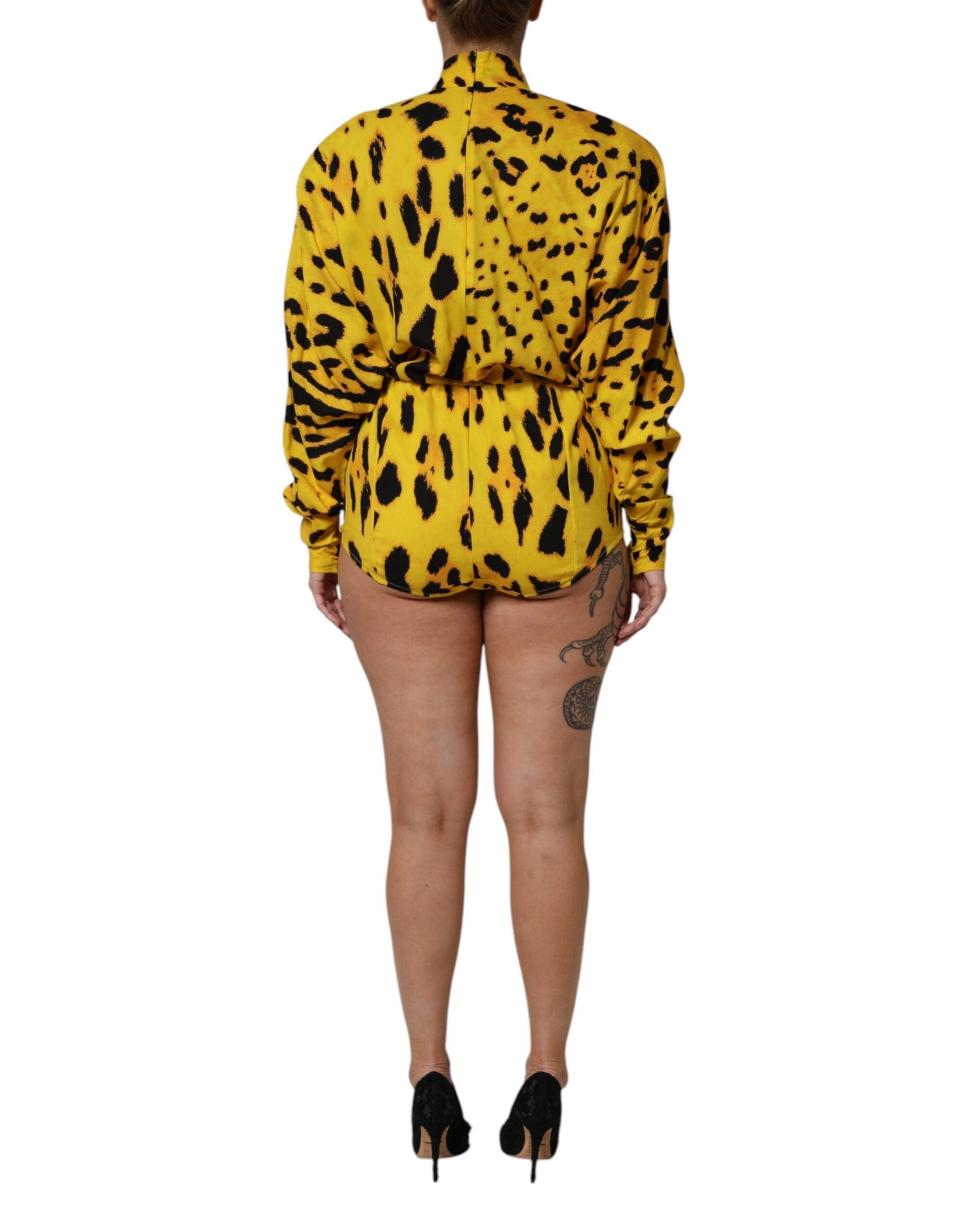 Yellow Leopard Long Sleeves Jumpsuit Dress