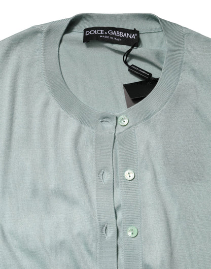 Light Green Silk Button Down Cardigan Sweater