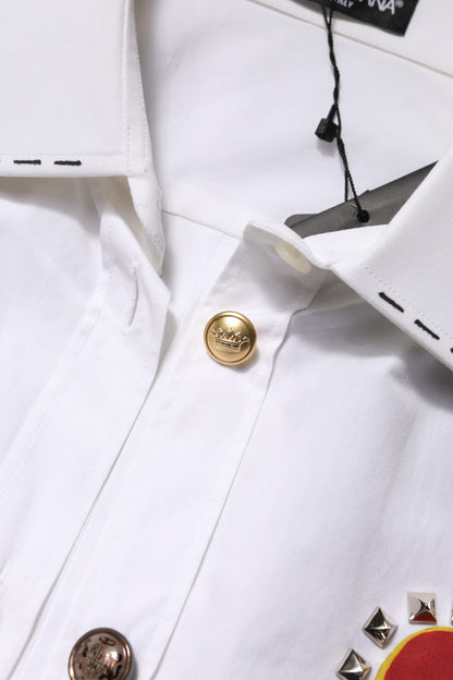 White Cotton Floral Embellished Shirt Top