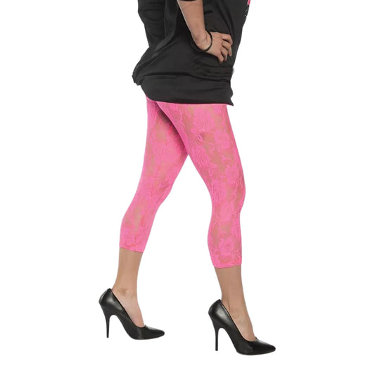 Neon Pink Lace Adult Costume Leggings, X-Small