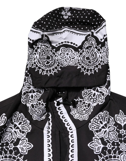 Black Bandana Print Hooded Bomber Jacket