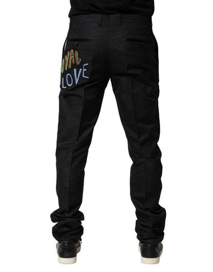 Black Graphic Embroidery Men Pants