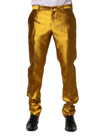 Yellow Silk Tapered Dress Men Pants