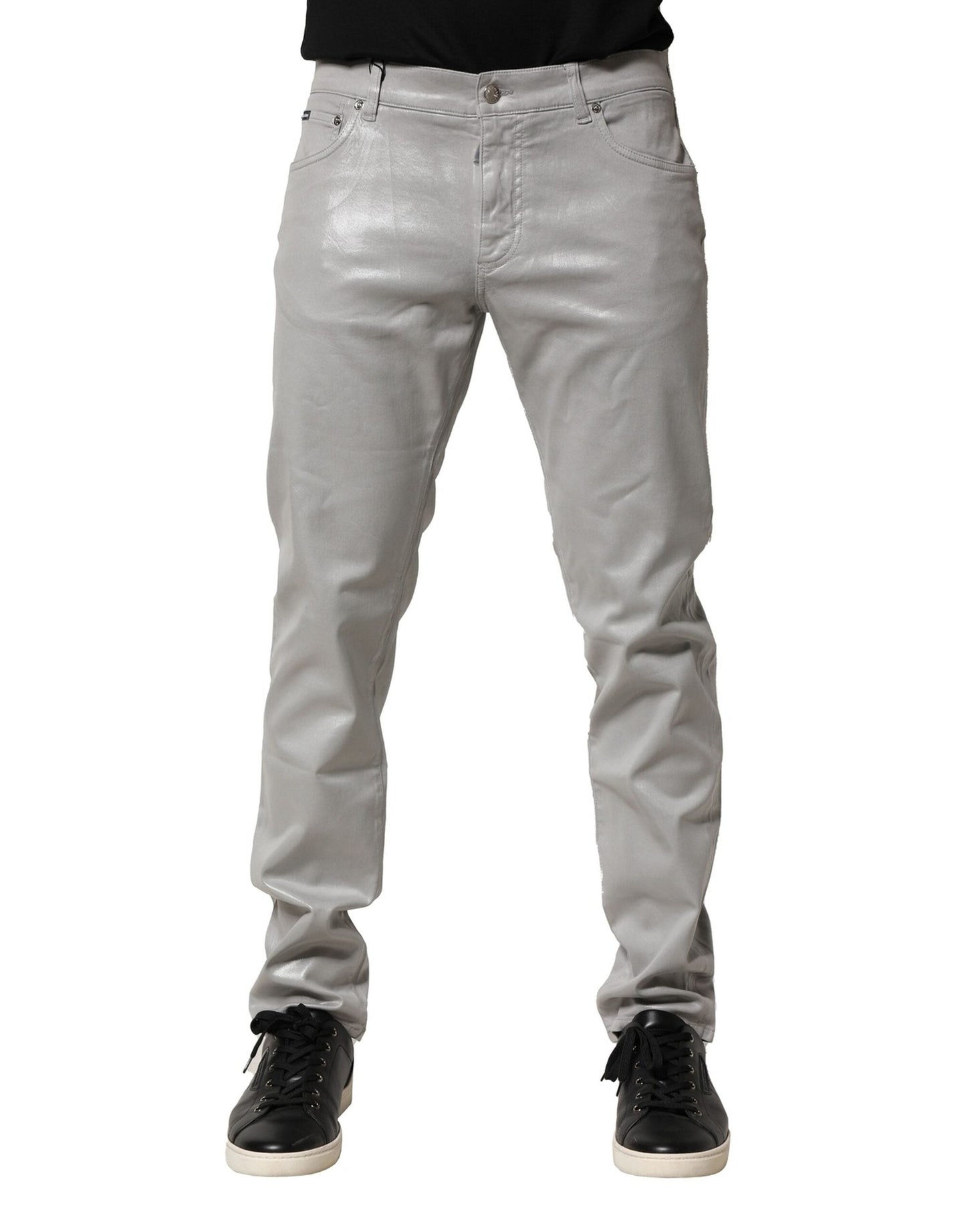 Silver Cotton Stretch Slim Denim Jeans