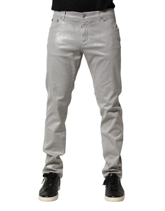 Silver Cotton Stretch Slim Denim Jeans