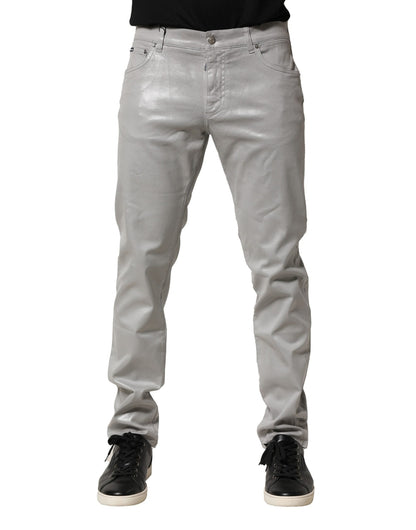 Silver Cotton Stretch Slim Denim Jeans