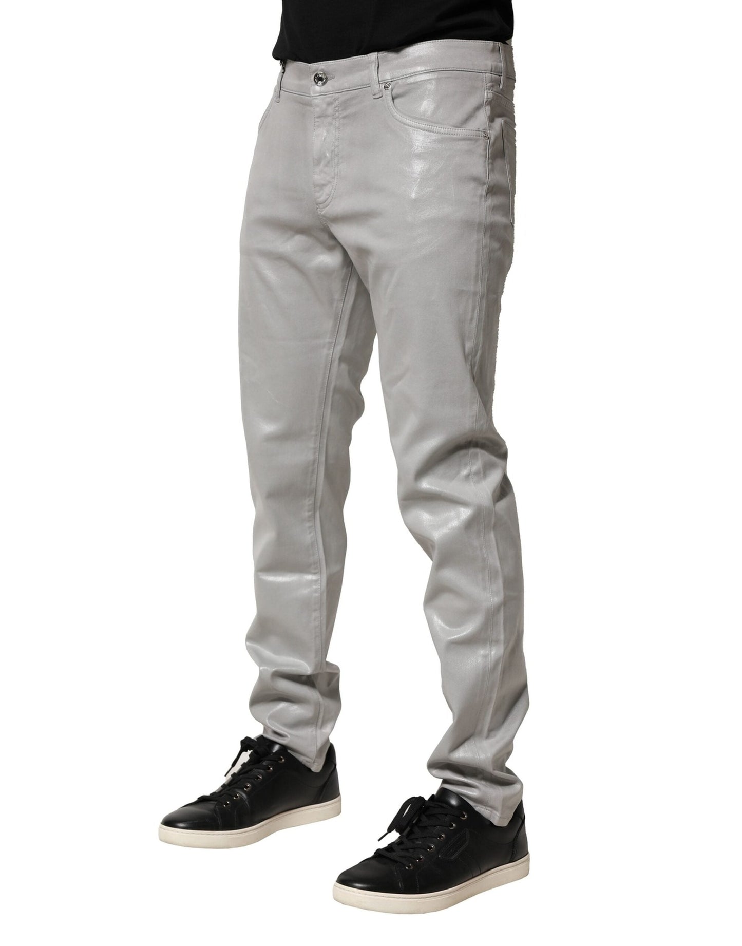 Silver Cotton Stretch Slim Denim Jeans