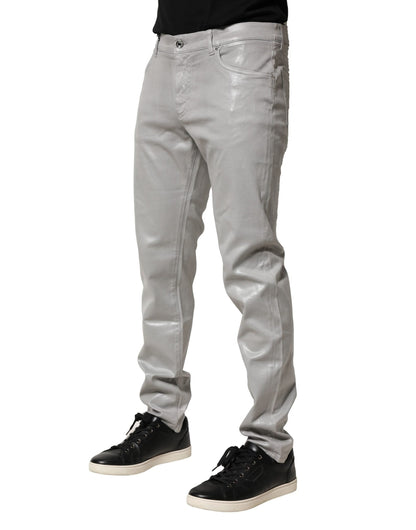 Silver Cotton Stretch Slim Denim Jeans