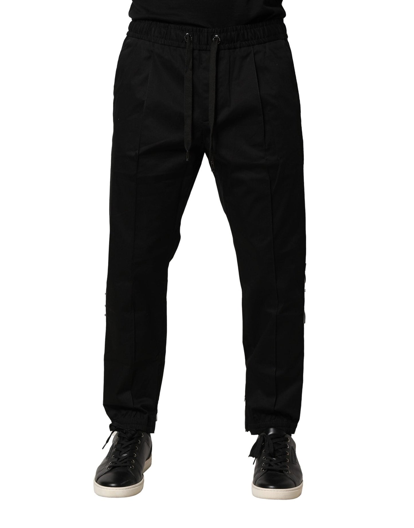 Black Cotton Mid Waist Jogger Pants