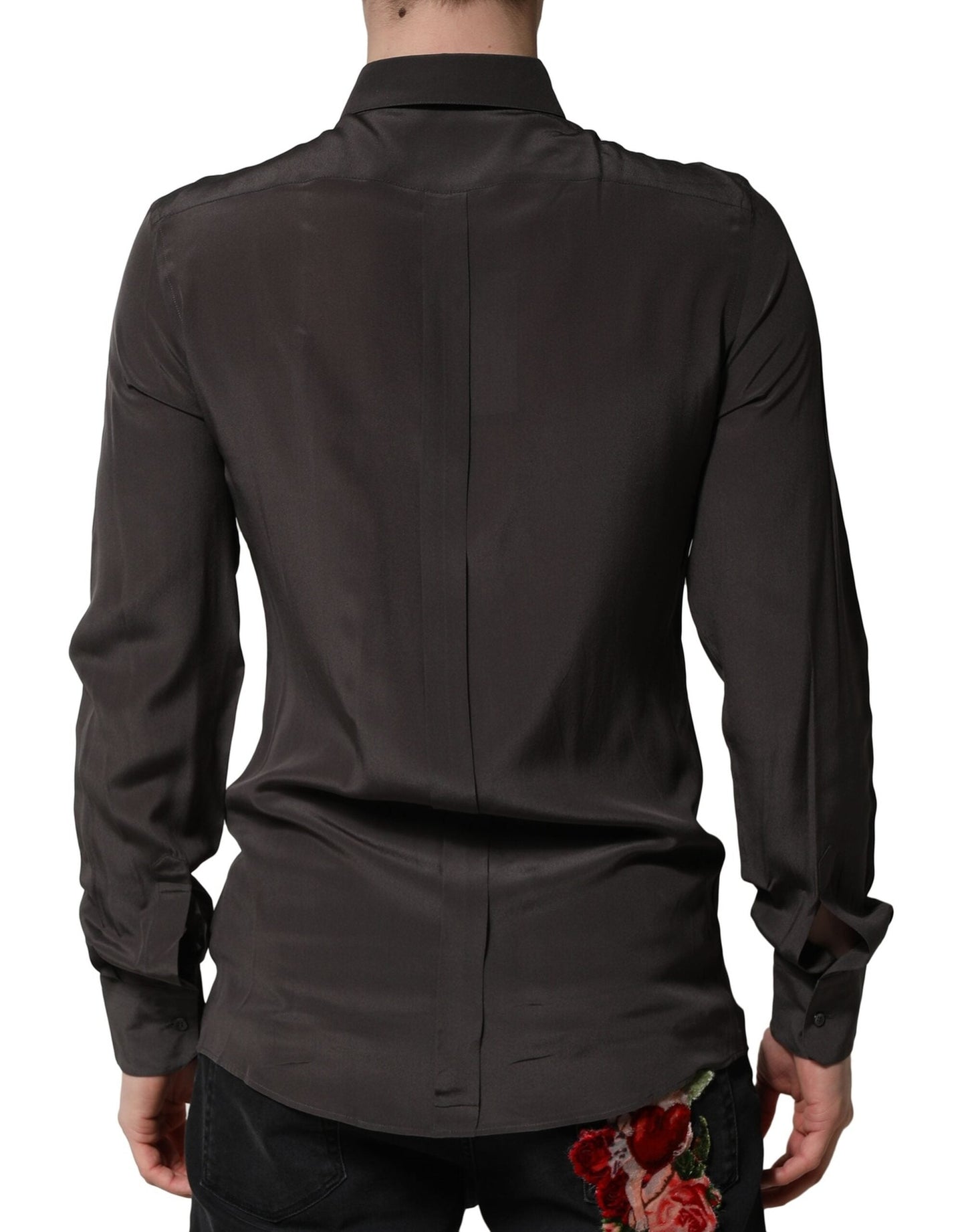 Dark Brown Silk GOLD Men Dress Formal Shirt