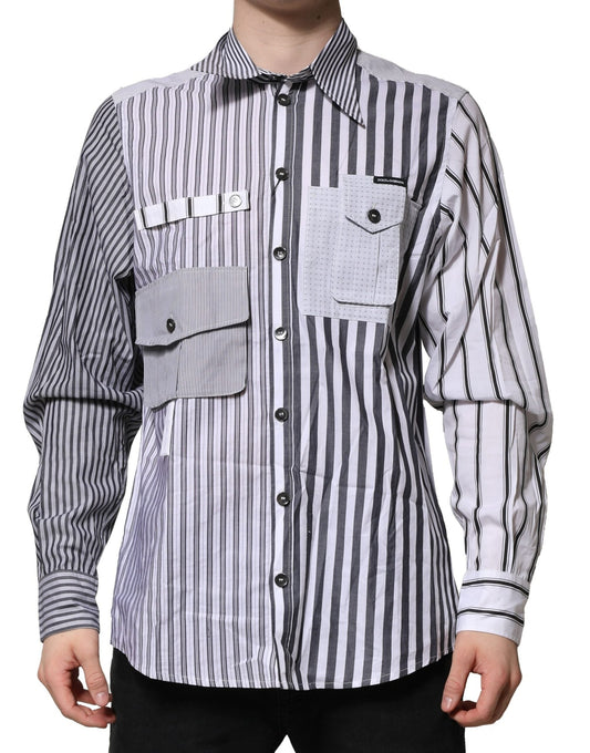 White Gray Striped Cotton Men Casual Shirt