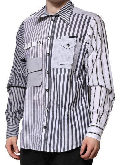 White Gray Striped Cotton Men Casual Shirt