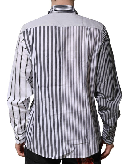 White Gray Striped Cotton Men Casual Shirt