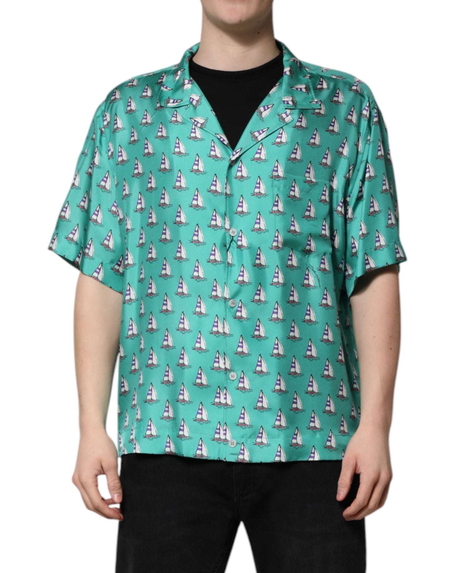 Green Printed Short Sleeves Casual Shirt