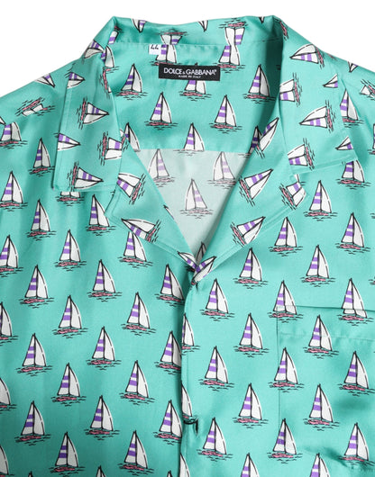 Green Printed Short Sleeves Casual Shirt