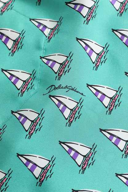 Green Printed Short Sleeves Casual Shirt